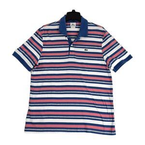 Lacoste Polo Shirt Mens Large Blue Pink White Striped Short Sleeve Cotton